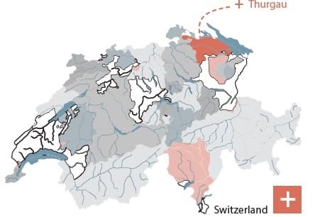 Schweizer Karte mit Fokus auf den Kanton Thurgau
